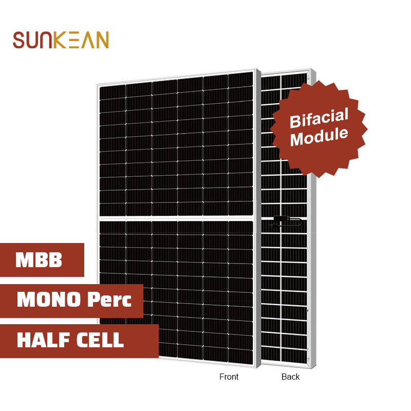Half cell mono 455 watt Bifacial Double Glass 120Cells 182mm Ukuran Sel panel surya perc
