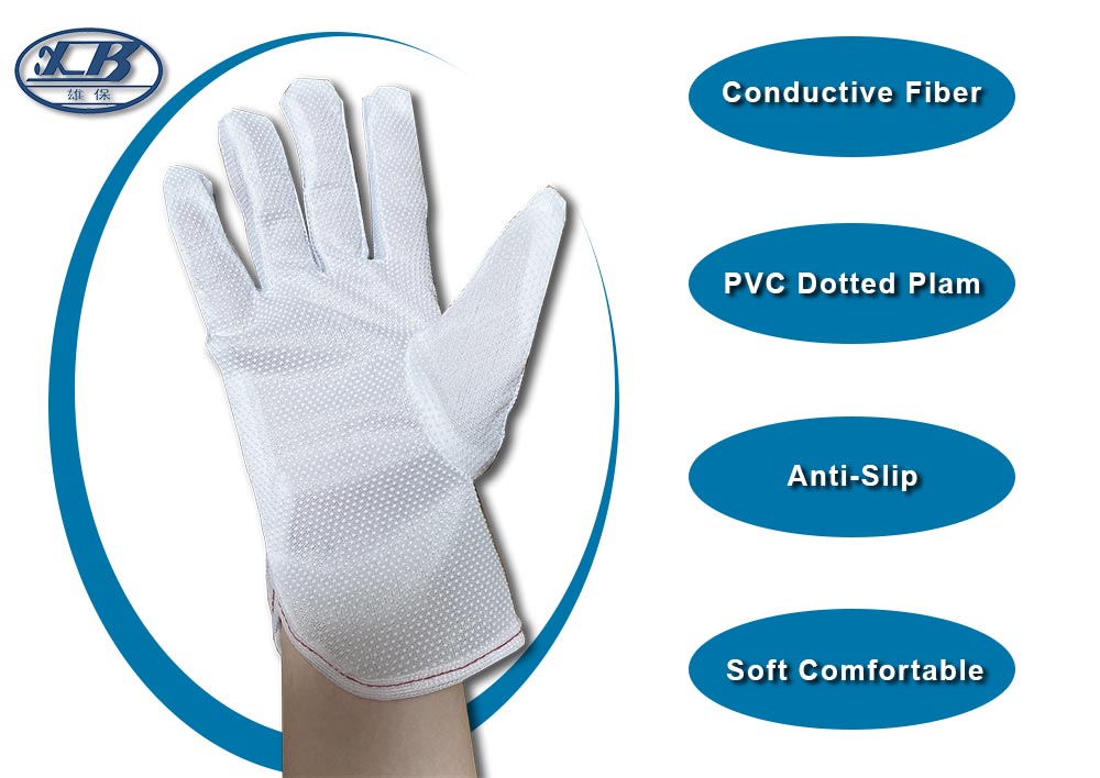 Sarung Tangan Serat Karbon ESD PVC Palm Dotted Glove