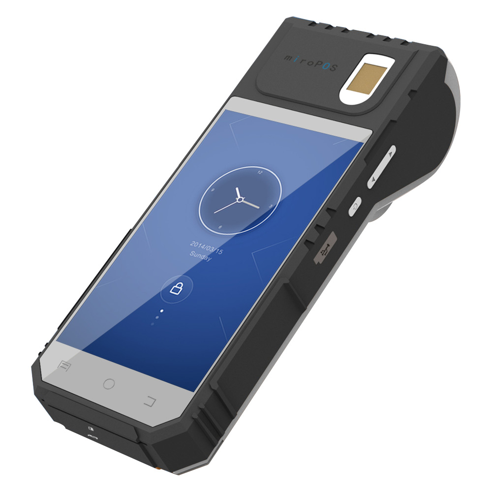 Android 6.0 2D Laser Barcode Scanner Terminal Printer POS Android Biometrik dengan Pengisian Nirkabel
