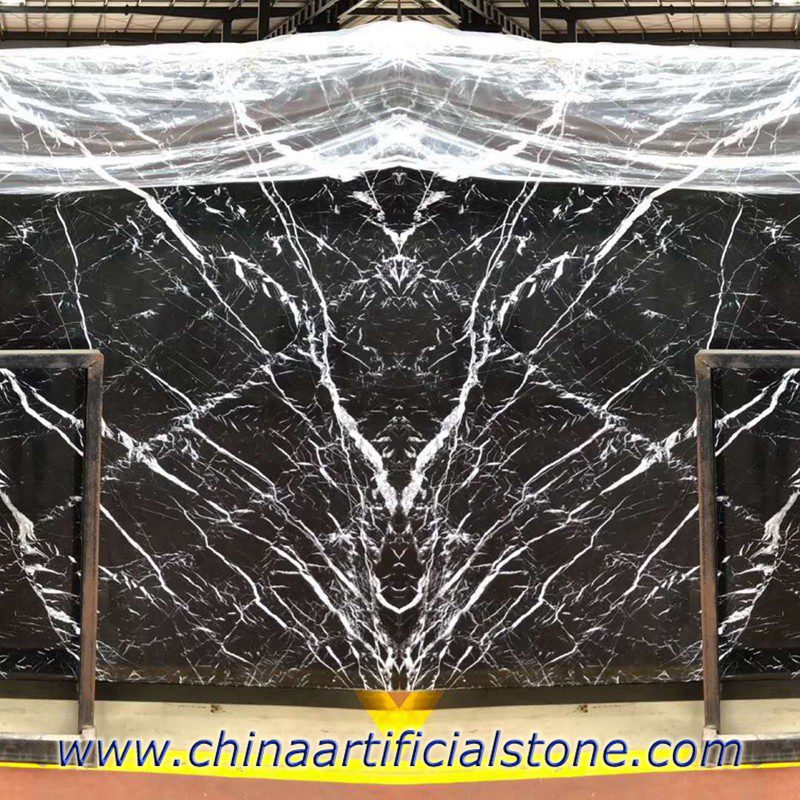 China Black Marquina Marble Bookmatched Slabs
