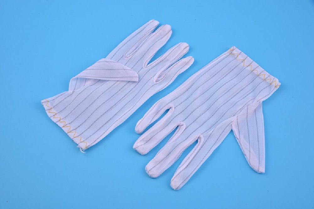 Sarung Tangan Garis ESD Poliester Antistatik Untuk Ruang Bersih