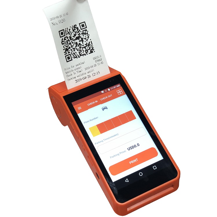Layar Sentuh Android Smart POS Terminal untuk Pencetakan Tiket Parkir Mobil
