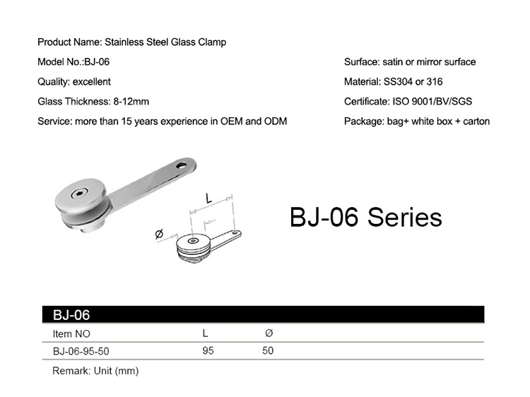 304 316 Kelengkapan Pegangan Kaca-Clamp