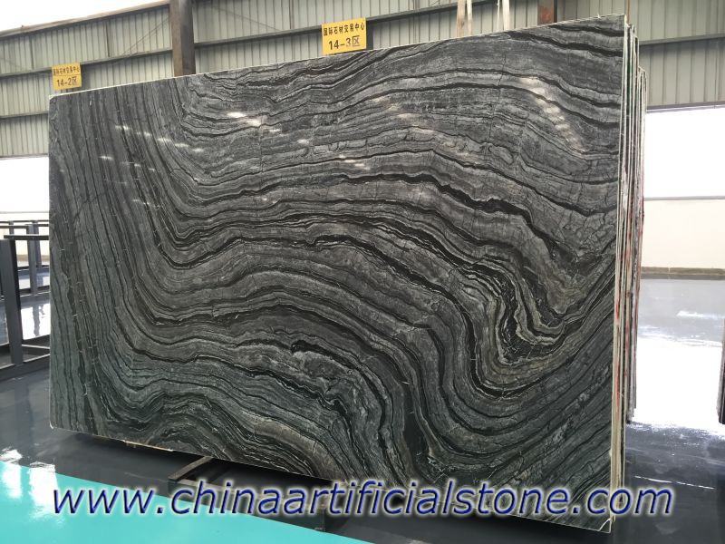 Cina Black Wood Vena Grain Serpeggiante Marble Slabs
