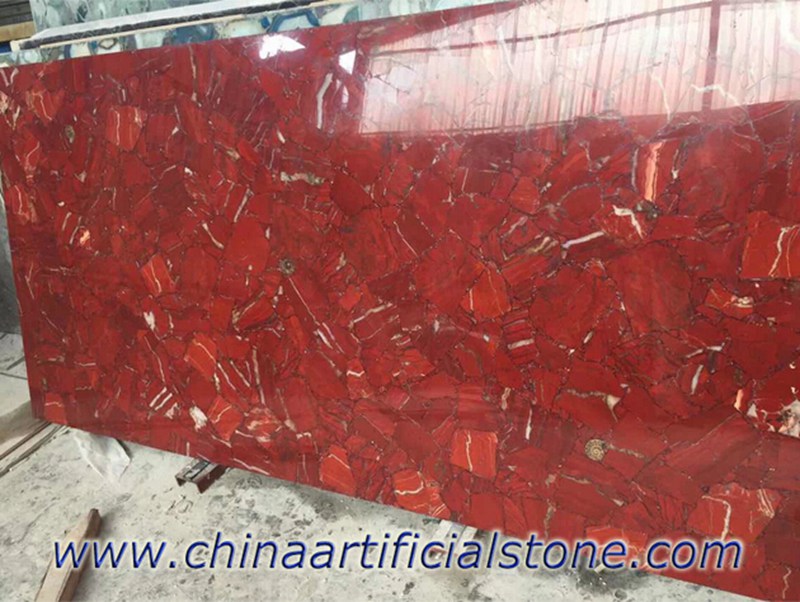 Meja Lembaran Ubin Marmer Batu Permata Merah
