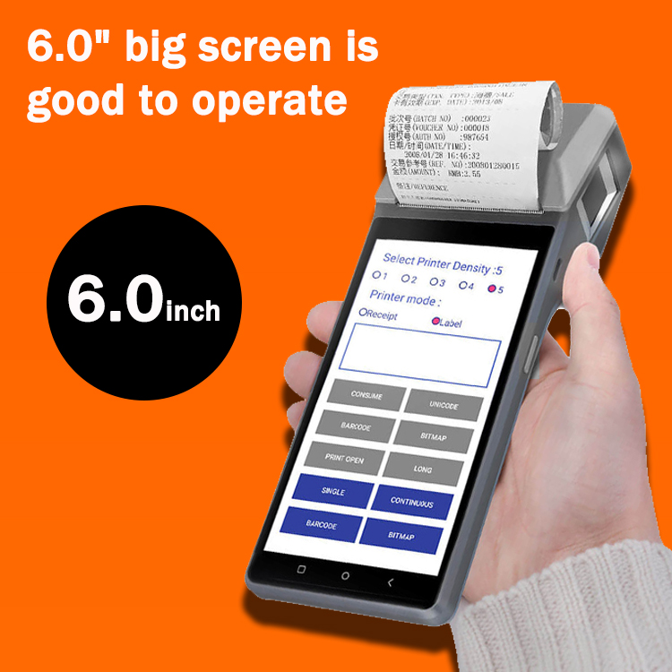 6 Inch NFC Handheld Smart POS Machine Dengan 58mm Thermal Printer Z300
