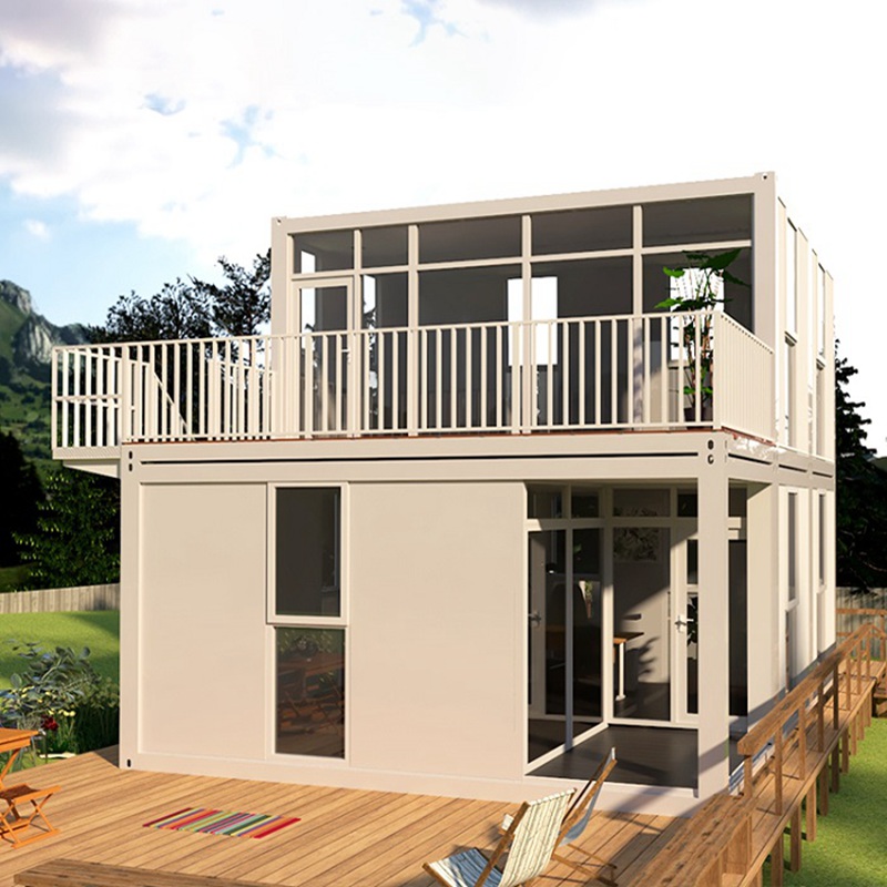 Prefabrikasi Cepat Instal 20ft Dua Lantai Desain Modern Standar Villa Rumah Kontainer Pengiriman Paket Datar
