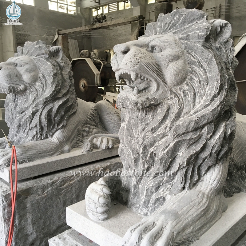 Patung Singa Hewan Disesuaikan Batu Alam untuk Dekorasi Taman
