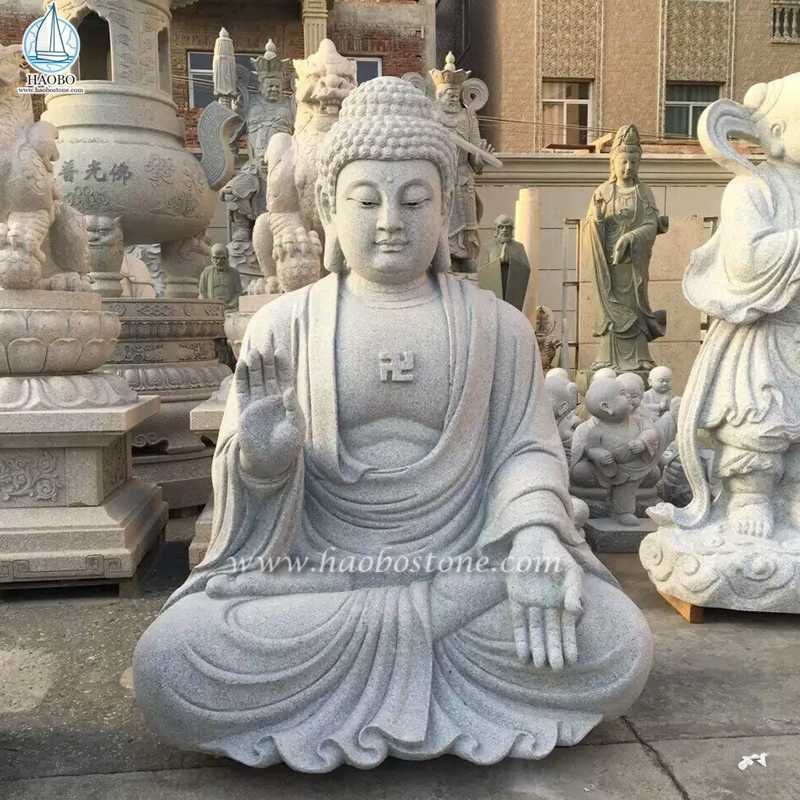 Patung Buddha Gautam Batu Alam Abu-abu Granit
