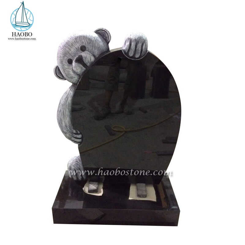 Granit Hitam Kartun Teddy Bear Ukiran Batu Nisan
