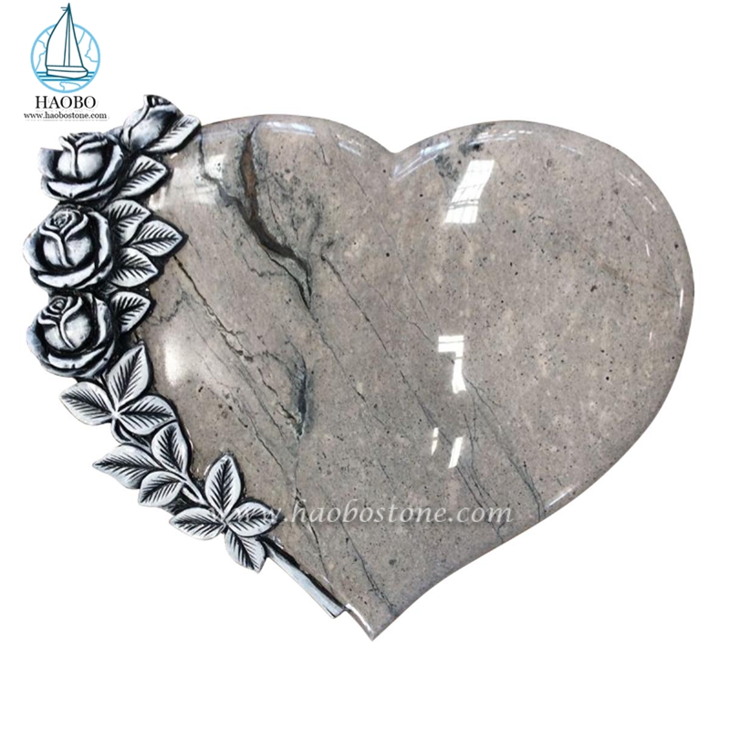 Granit Berkualitas Berbentuk Hati dengan Batu Nisan Ukiran Bunga
