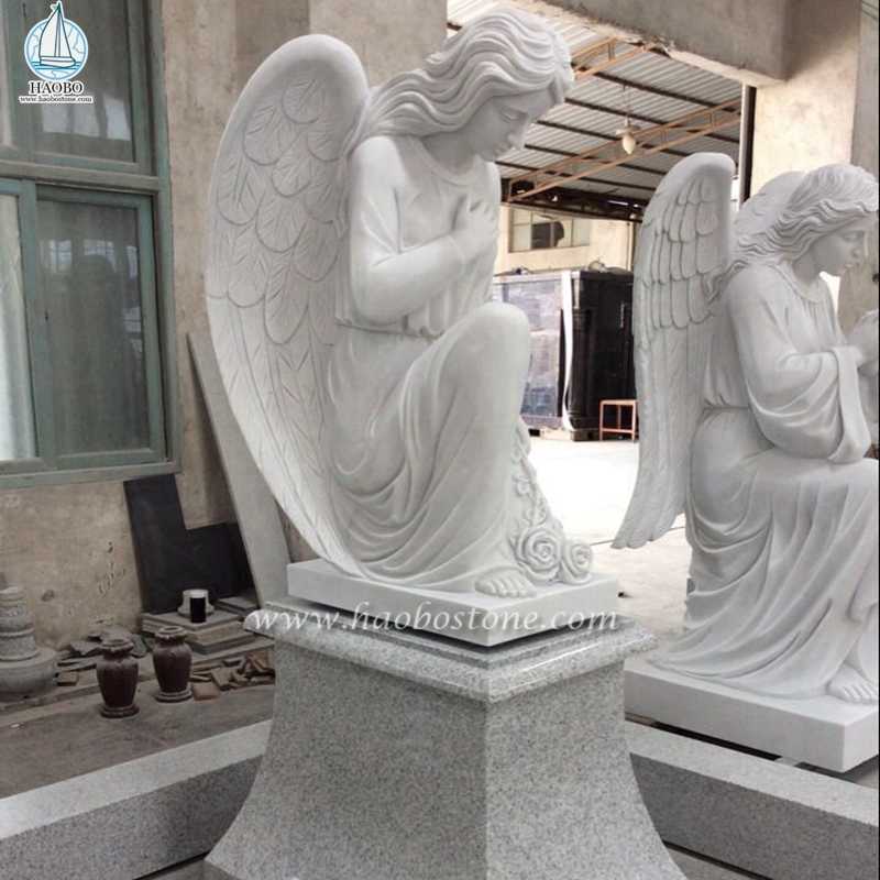 Patung Malaikat Doa Berlutut Marmer Putih untuk Peringatan
