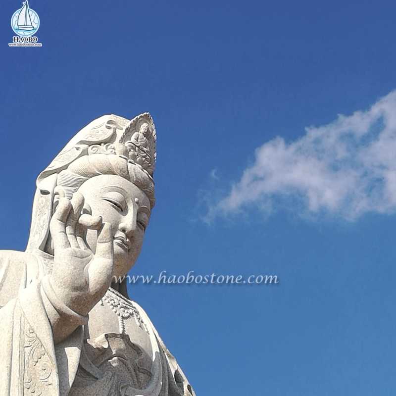 Kuil Agama Asia Granit Abu-abu Patung Buddha Guanyin
