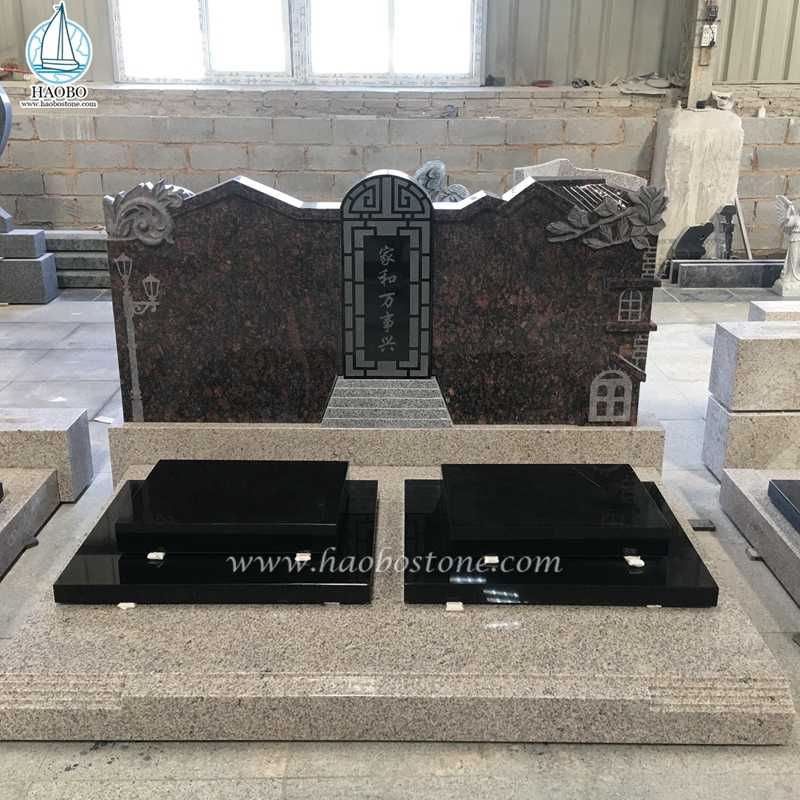 Monumen Pemakaman Ganda Berukir Rumah Granit Gaya Cina
