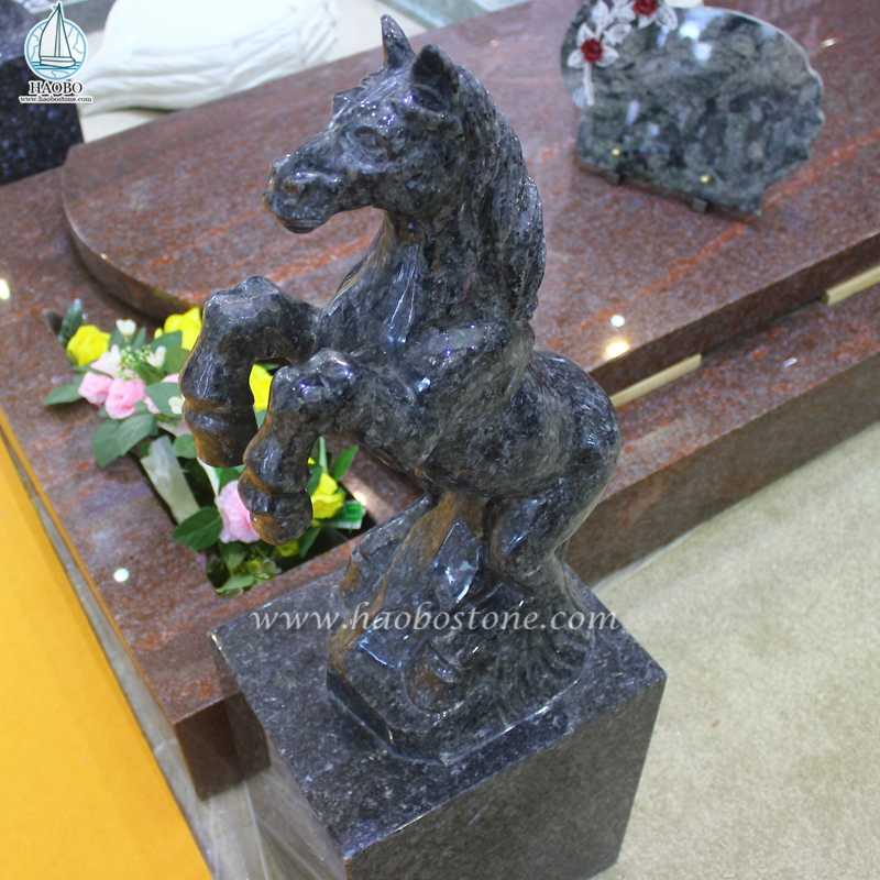 Dekorasi Pemakaman Granit Mutiara Biru, Ukiran Kuda Hewan
