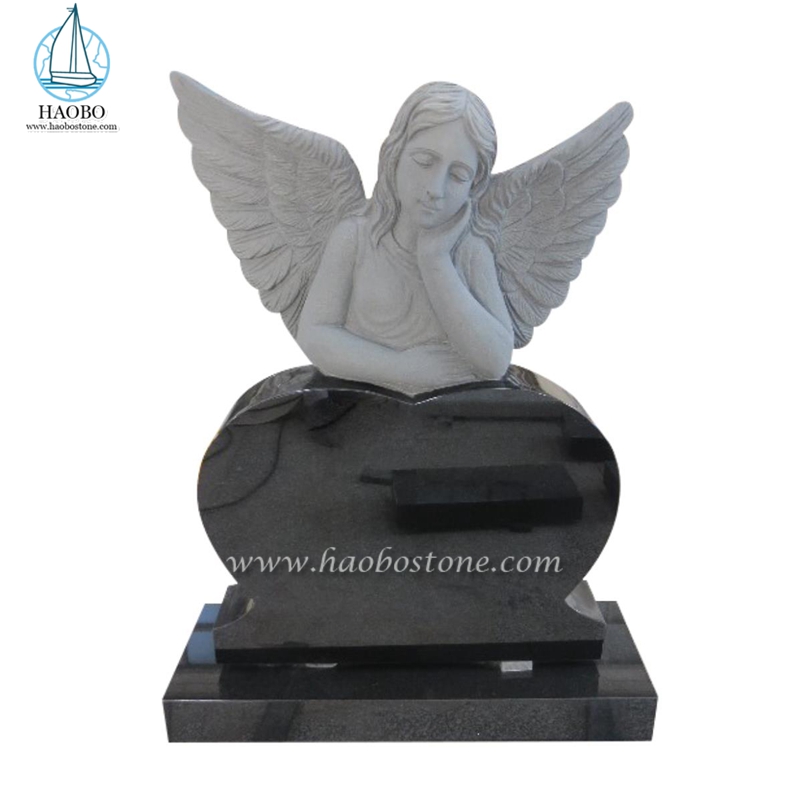 India Black Granite Sleeping Angel Dengan Heart Memorial Nisan
