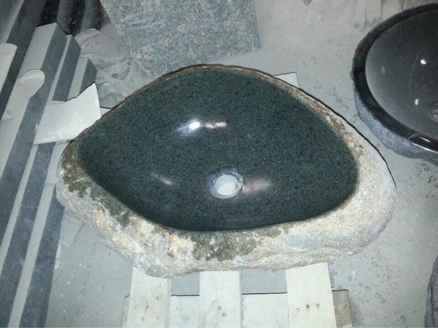 Wastafel kamar mandi granit hijau alami dan baskom
