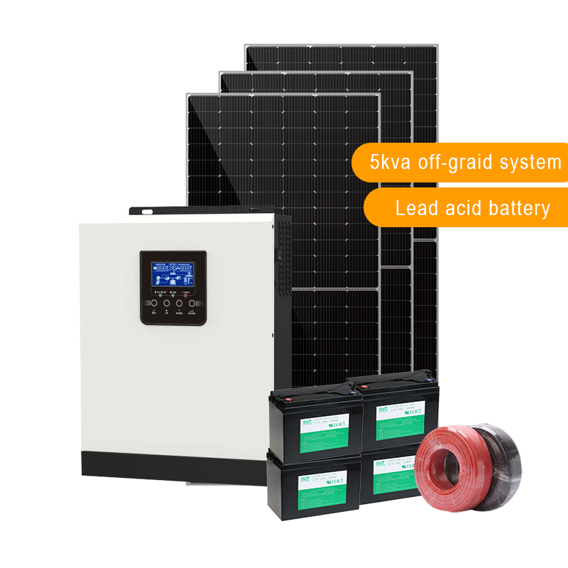 off grid sistem rumah surya 5000 watt catu daya penyimpanan energi AC DC input output baterai cadangan generator solar kit
