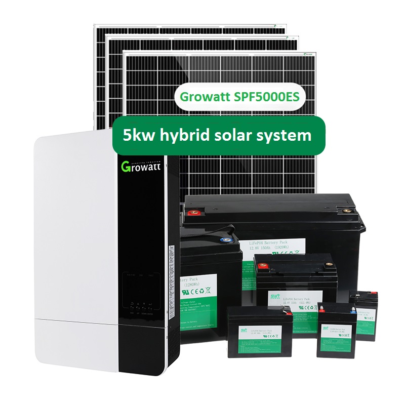 Growatt spfes 5kw hybrid inverter wifi 5kw tata surya kit dengan baterai lithium BMS struktur panel surya sistem tenaga pv
