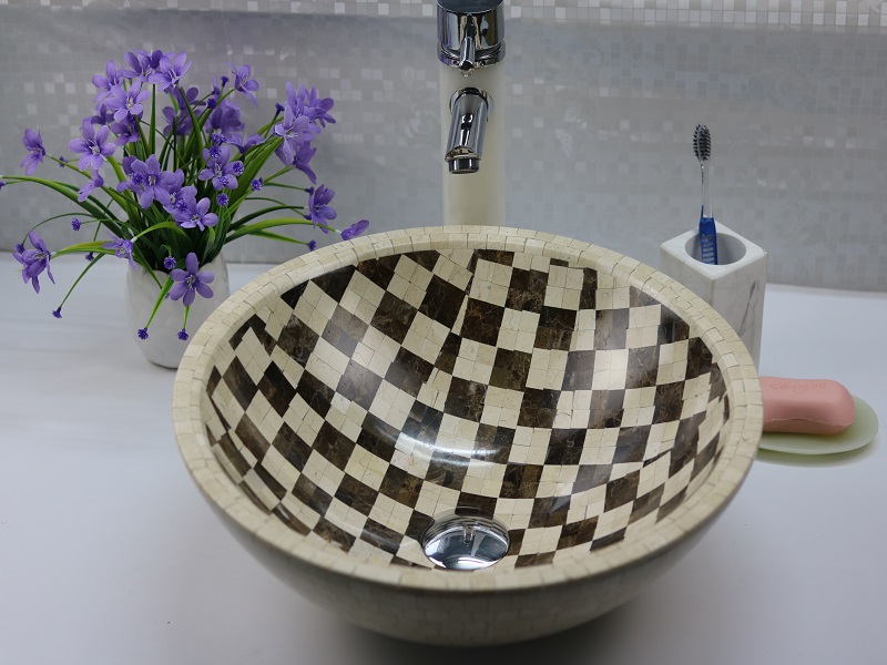 Wastafel dan wastafel kamar mandi mosaik marmer berbentuk bulat
