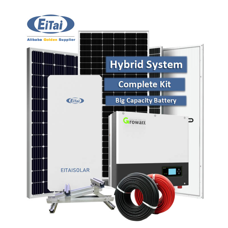 EITAI 10Kw Tata Surya Hybrid Growatt Inverter Single Phase Pv Kit Untuk Rumah Dengan Penyimpanan Baterai
