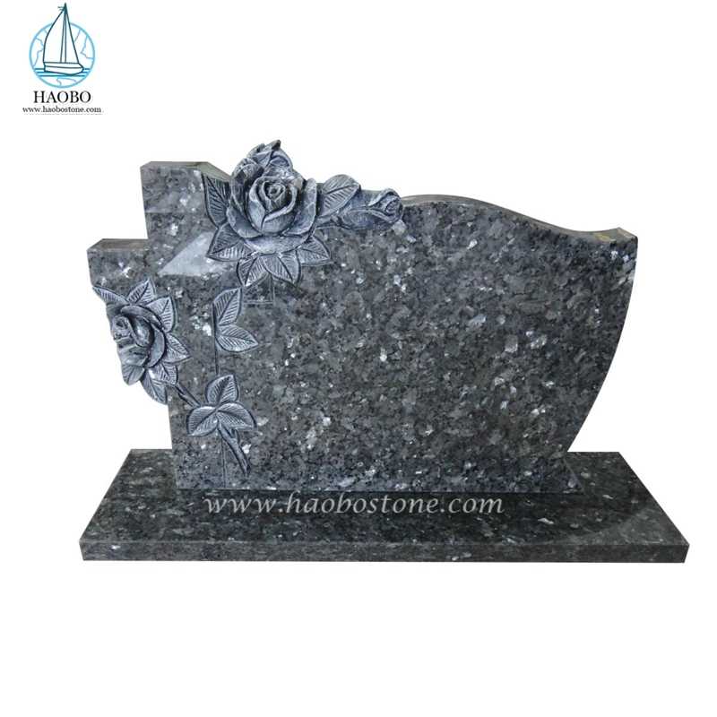 Blue Pearl Antique Rose Carved Memorial Tombstone
