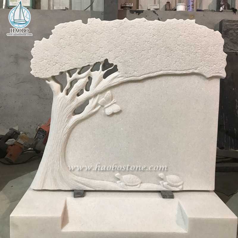 Batu Nisan Memorial Ukiran Pohon Marmer Putih Han
