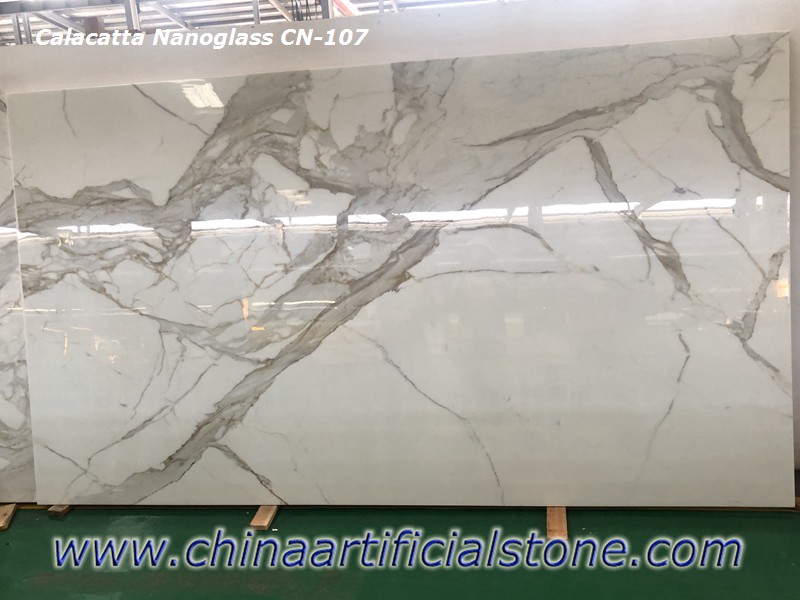 Lempengan Marmer Putih Nano Calacatta Cina CN107
