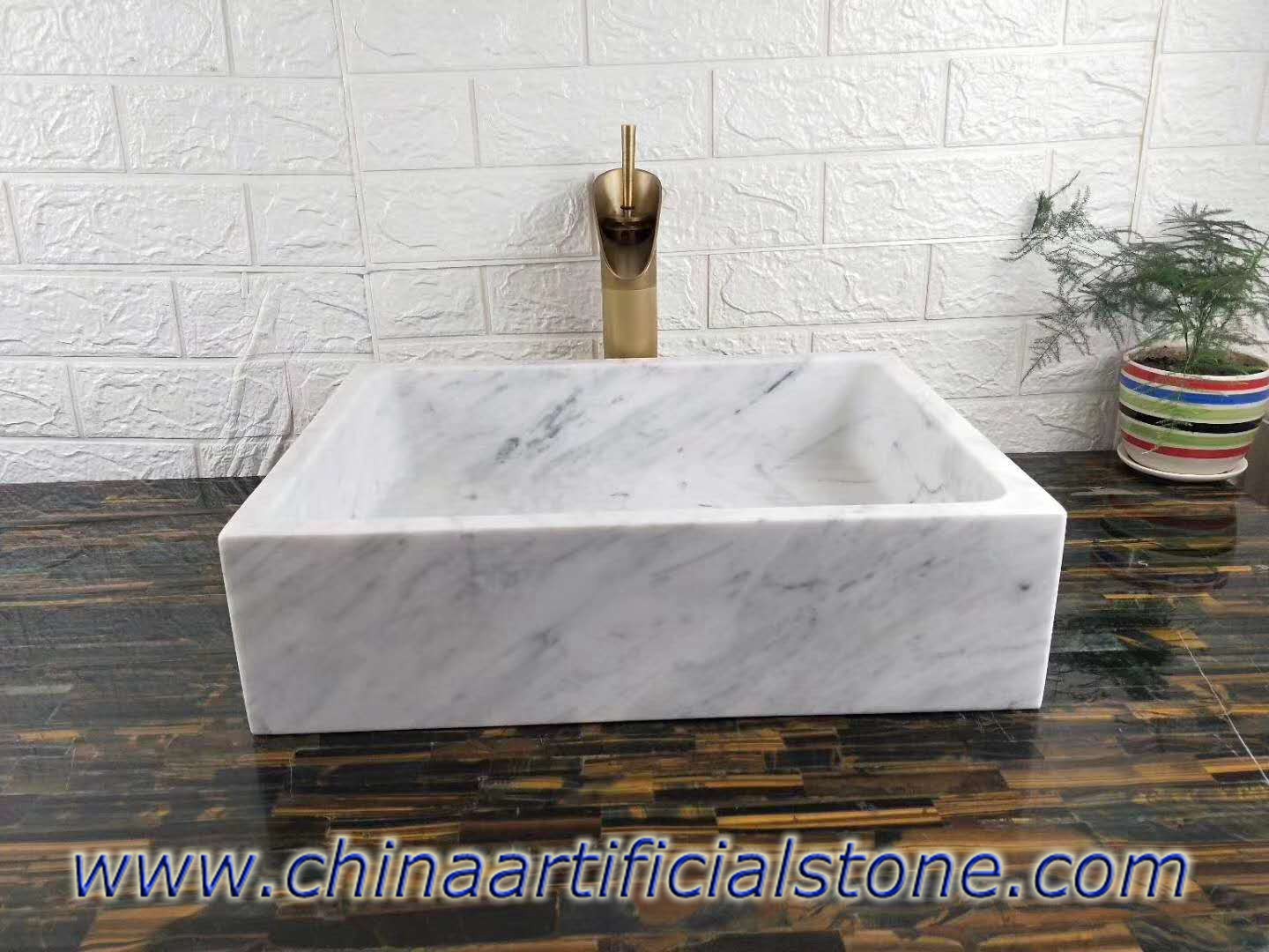 Wastafel Retangle Marmer Putih Carrara 34x35x13cm

