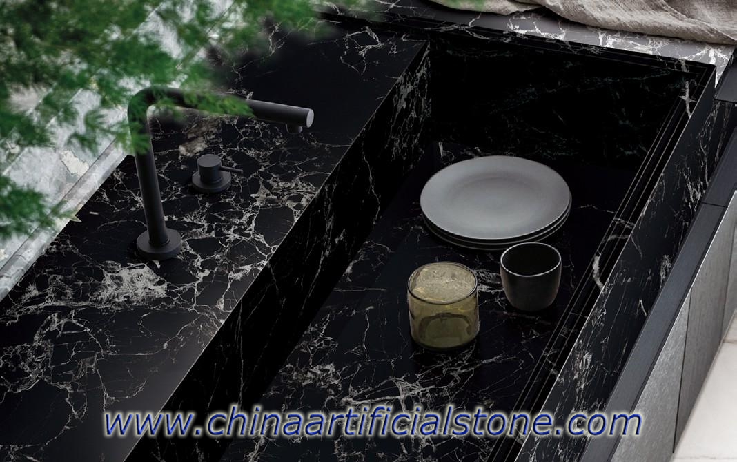 Countertops Batu Sinter Hitam yang Dipoles