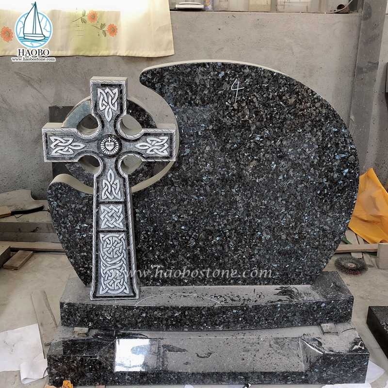 Blue Pearl Granite Celtic Cross Ukiran Batu Nisan Pemakaman
