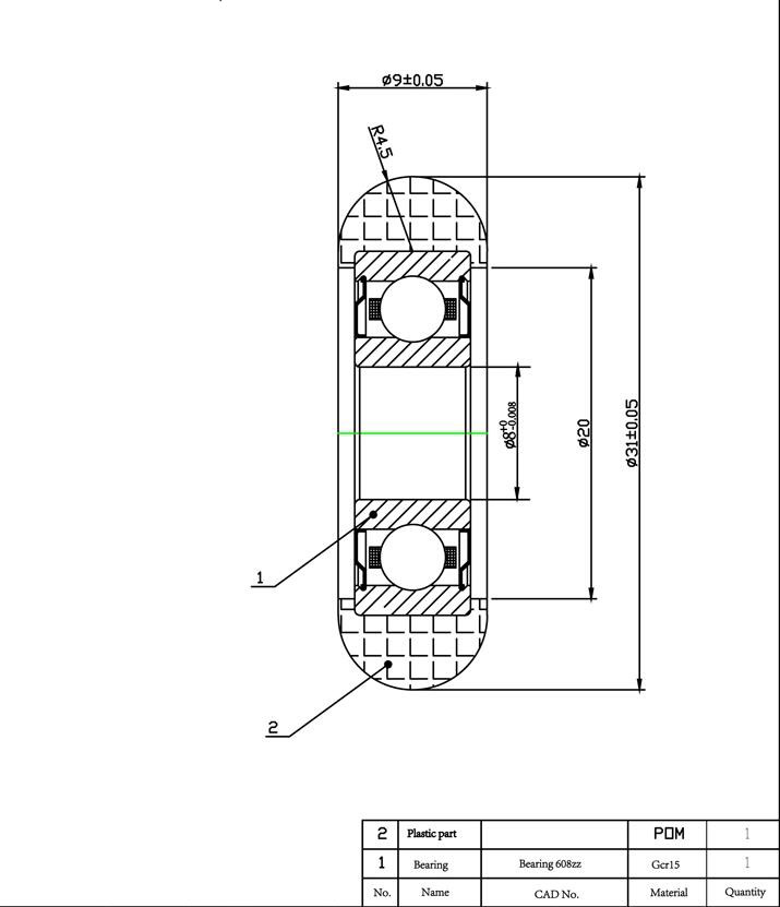 Dimensi Roda Kursi Dayung 608ZZ